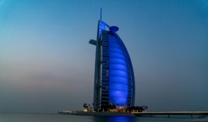 blue high rise building